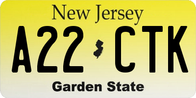 NJ license plate A22CTK