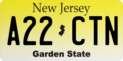 NJ license plate A22CTN
