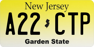 NJ license plate A22CTP