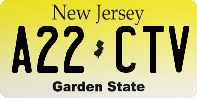 NJ license plate A22CTV