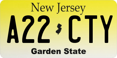 NJ license plate A22CTY