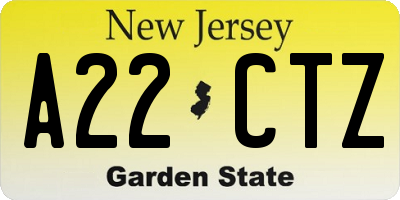 NJ license plate A22CTZ
