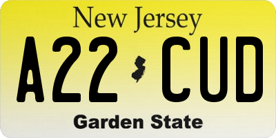 NJ license plate A22CUD