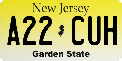 NJ license plate A22CUH