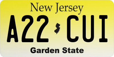 NJ license plate A22CUI