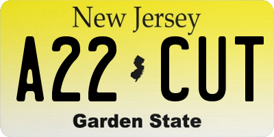 NJ license plate A22CUT