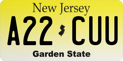 NJ license plate A22CUU