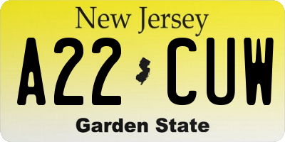 NJ license plate A22CUW