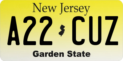 NJ license plate A22CUZ