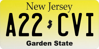 NJ license plate A22CVI