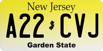 NJ license plate A22CVJ