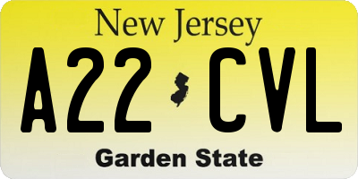 NJ license plate A22CVL