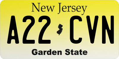 NJ license plate A22CVN