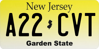 NJ license plate A22CVT