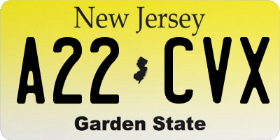 NJ license plate A22CVX