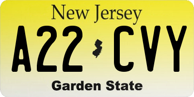 NJ license plate A22CVY