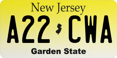 NJ license plate A22CWA
