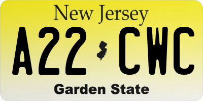 NJ license plate A22CWC