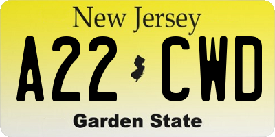 NJ license plate A22CWD