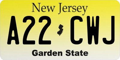 NJ license plate A22CWJ