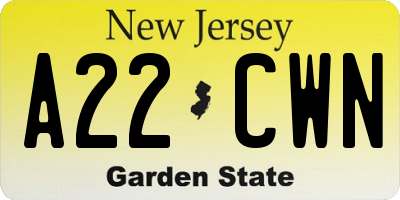 NJ license plate A22CWN