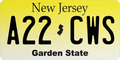 NJ license plate A22CWS