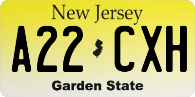 NJ license plate A22CXH