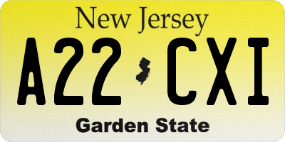 NJ license plate A22CXI