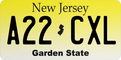 NJ license plate A22CXL