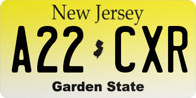 NJ license plate A22CXR