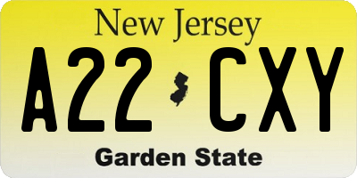 NJ license plate A22CXY