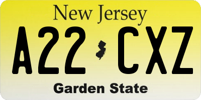 NJ license plate A22CXZ