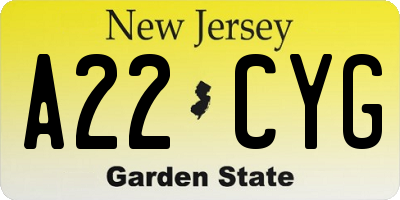 NJ license plate A22CYG