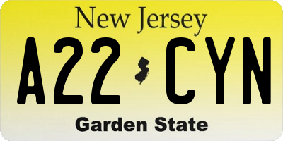 NJ license plate A22CYN