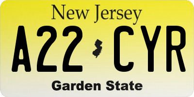 NJ license plate A22CYR