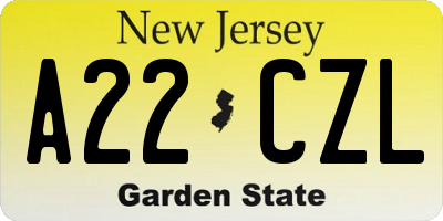 NJ license plate A22CZL