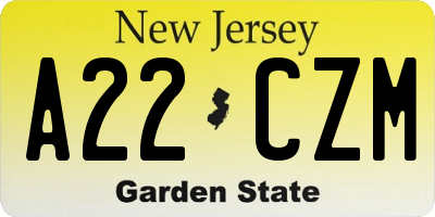 NJ license plate A22CZM