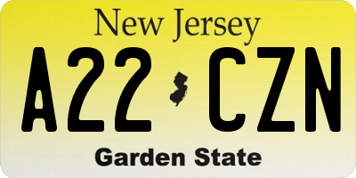 NJ license plate A22CZN