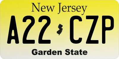 NJ license plate A22CZP