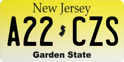 NJ license plate A22CZS
