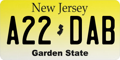 NJ license plate A22DAB