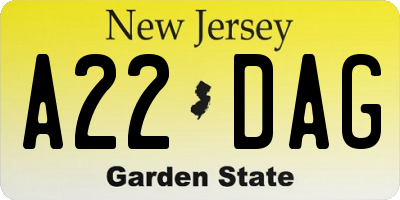 NJ license plate A22DAG