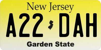 NJ license plate A22DAH