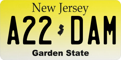 NJ license plate A22DAM