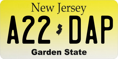 NJ license plate A22DAP