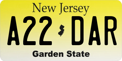NJ license plate A22DAR