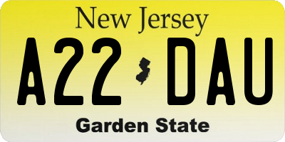 NJ license plate A22DAU