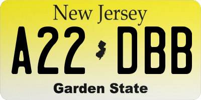 NJ license plate A22DBB