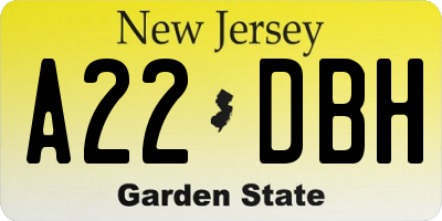 NJ license plate A22DBH