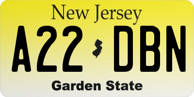 NJ license plate A22DBN